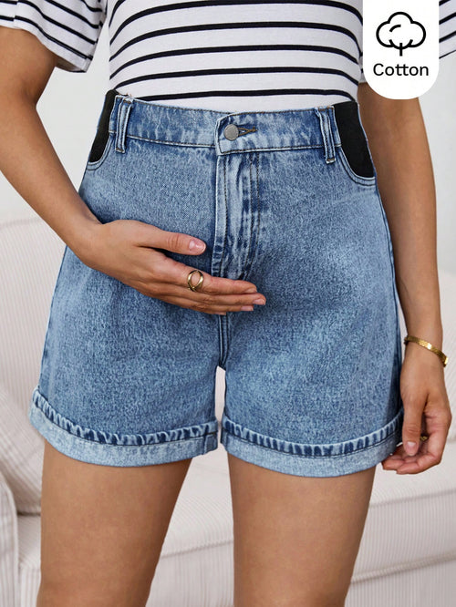Maternity Solid Color Casual Jeans