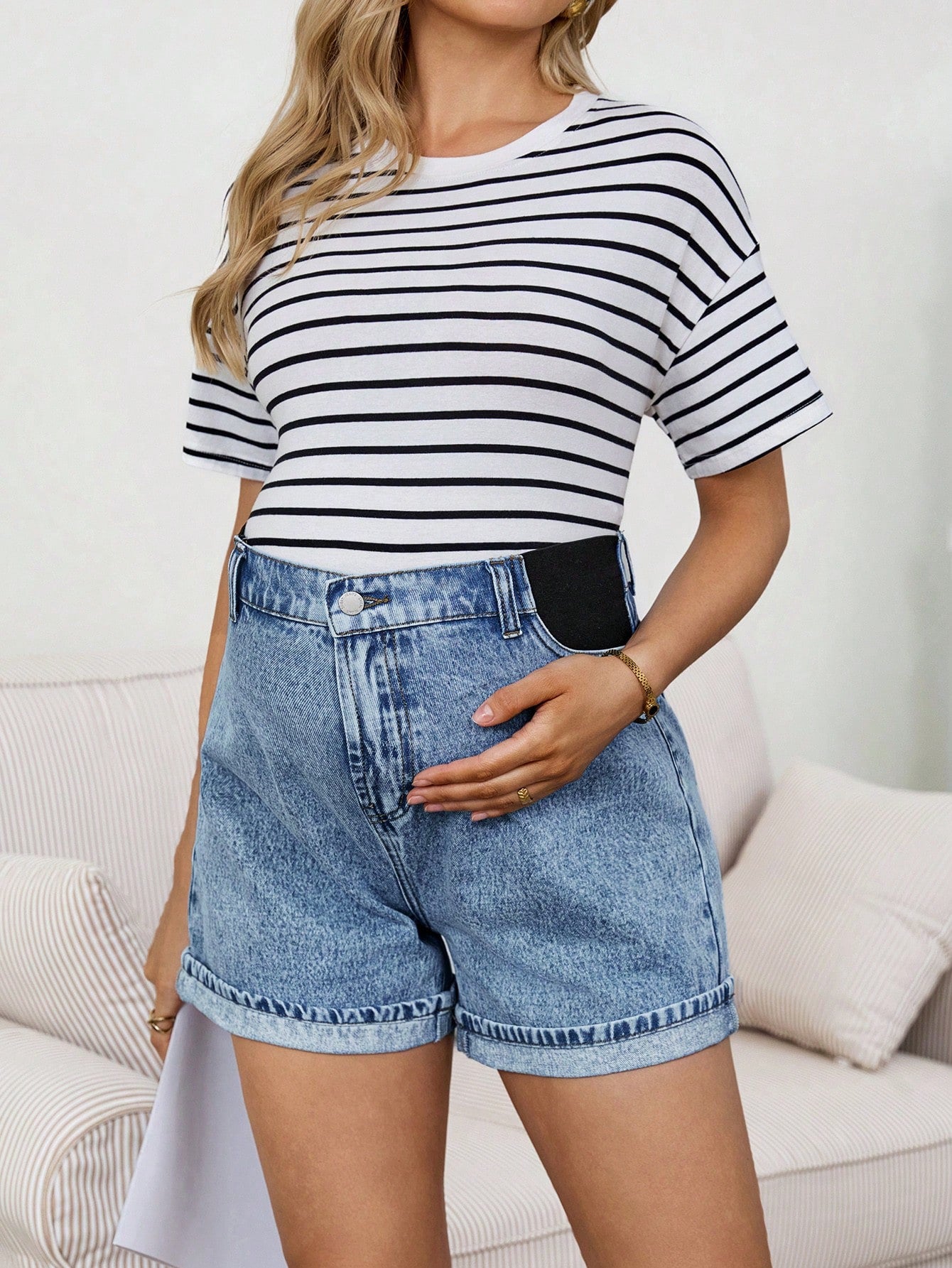 Maternity Solid Color Casual Jeans