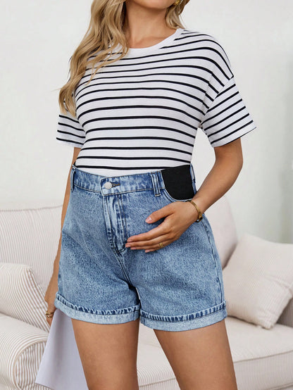 Maternity Solid Color Casual Jeans