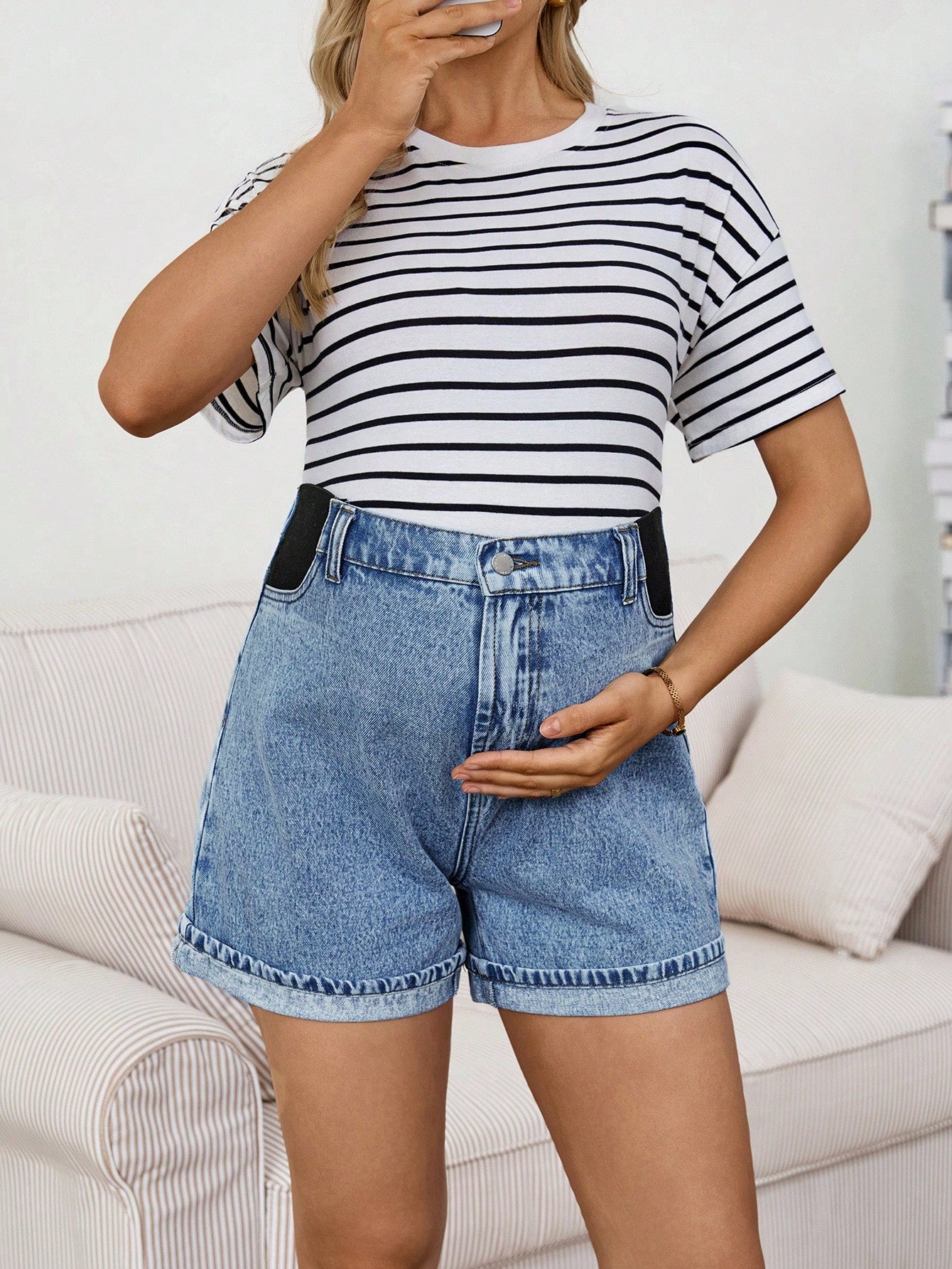 Maternity Solid Color Casual Jeans
