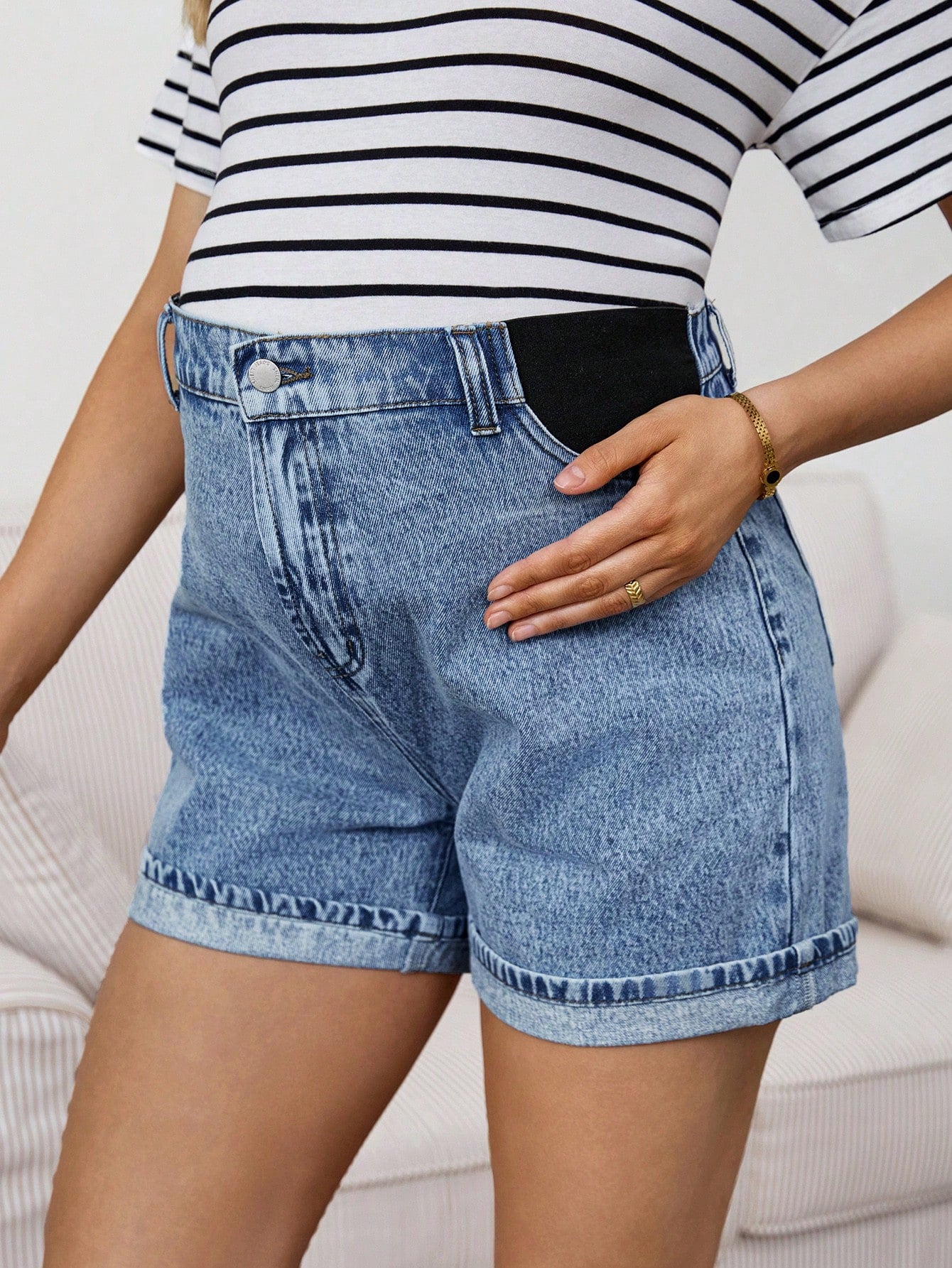 Maternity Solid Color Casual Jeans