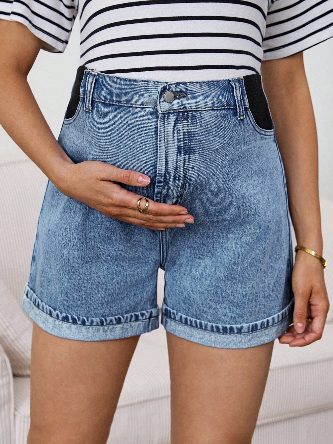 Maternity Solid Color Casual Jeans