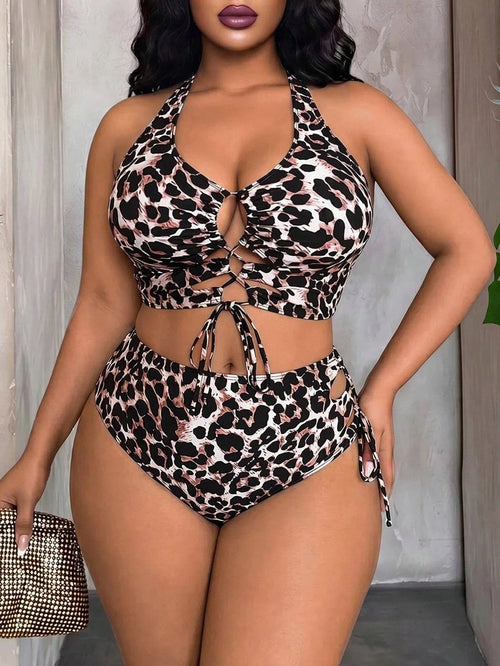 Maweii Plus Size Women Leopard Print Bikini Set, Sexy Party Look For New Year 2025 Summer