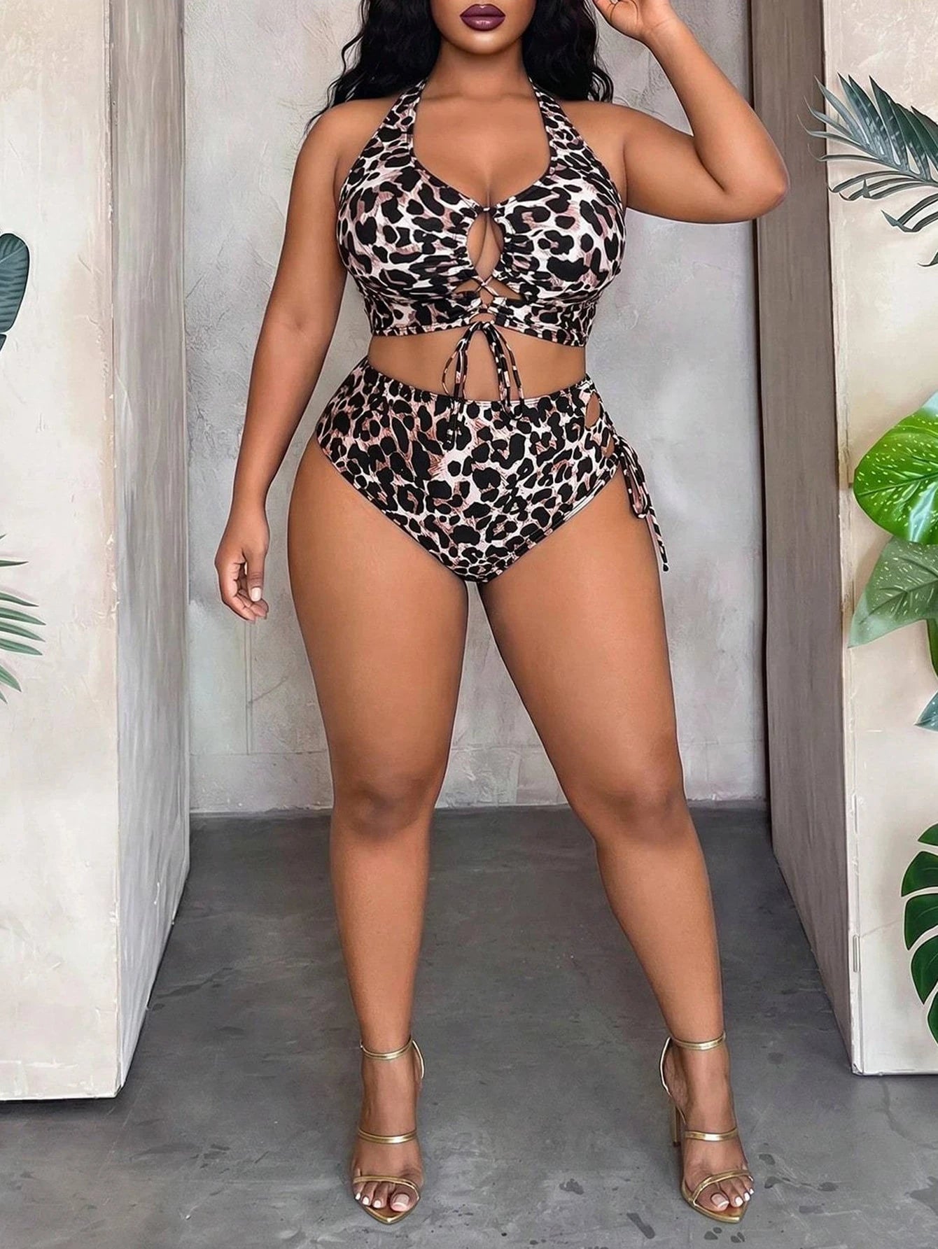 Maweii Plus Size Women Leopard Print Bikini Set, Sexy Party Look For New Year 2025 Summer