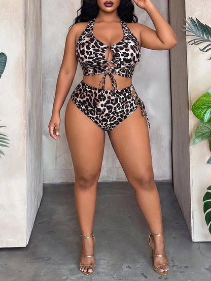 Maweii Plus Size Women Leopard Print Bikini Set, Sexy Party Look For New Year 2025 Summer