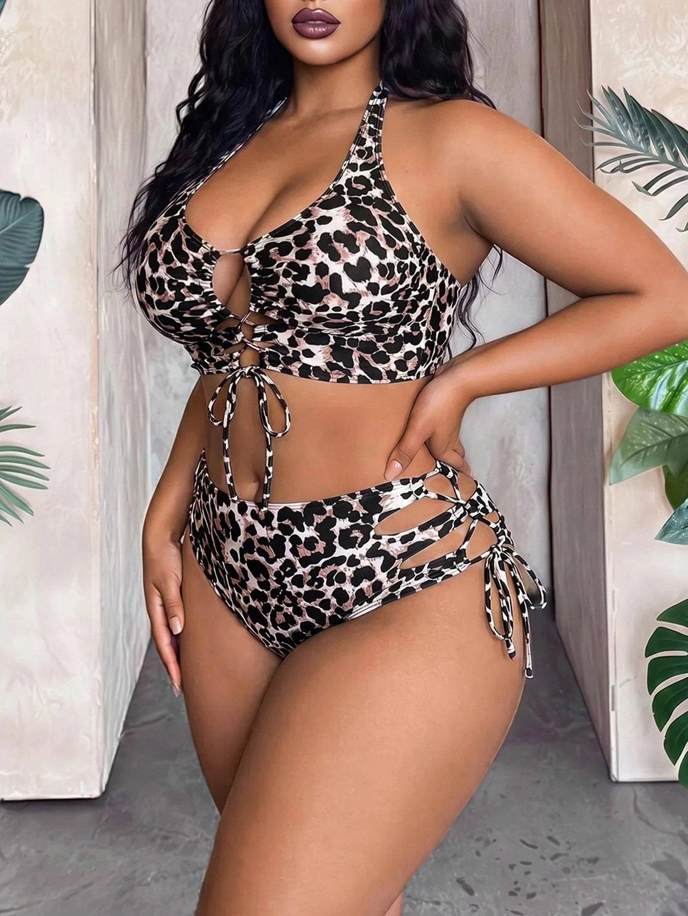 Maweii Plus Size Women Leopard Print Bikini Set, Sexy Party Look For New Year 2025 Summer