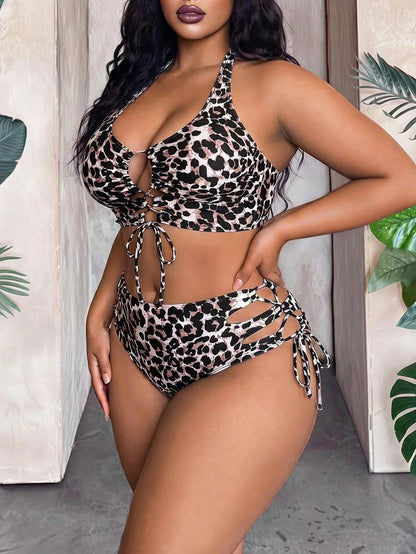 Maweii Plus Size Women Leopard Print Bikini Set, Sexy Party Look For New Year 2025 Summer