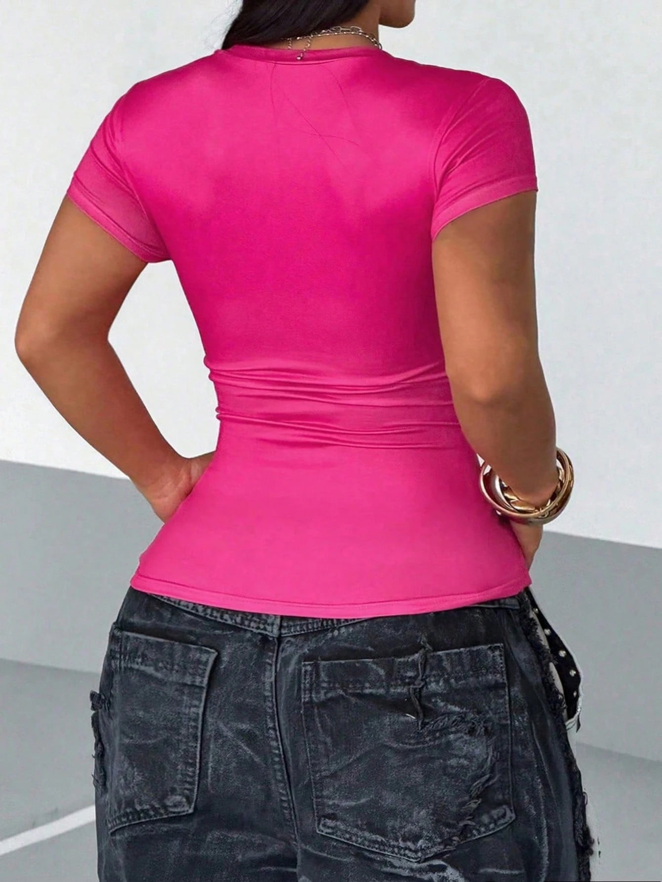 Maweii Plus Size Women's Sexy Vacation Summer Fuchsia Street Party Daily Commute Shopping Rhinestone Decor Short Sleeve Fitted Versatile Top T-Shirt