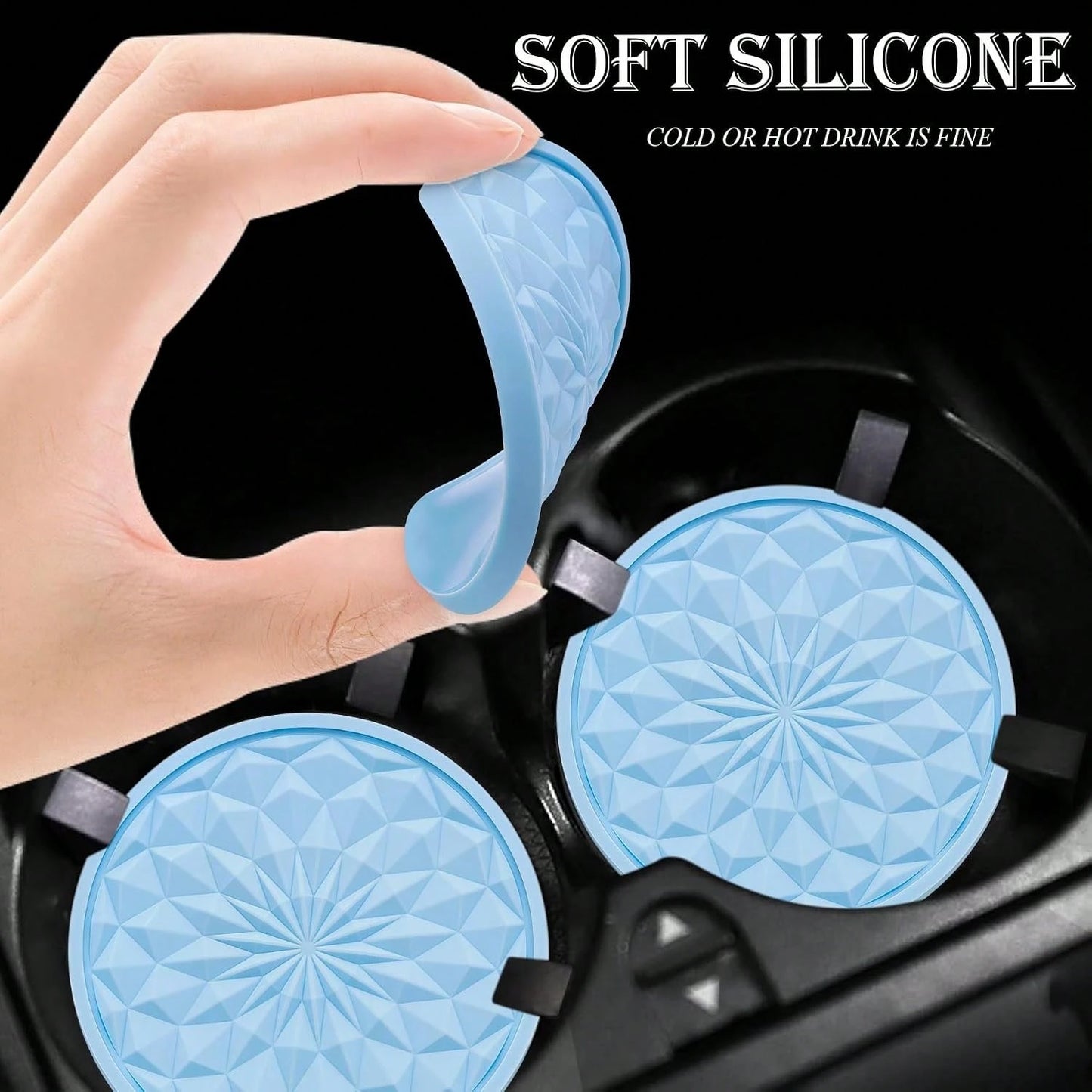 MEAJOO 2 Pack Silicone Car Cup Holder Coaster U2013 2.75 Inch Non-Slip Drink Mat, Universal Fit For Most Vehicles U2013 Cute &Amp; Functional Auto Accessories (Light Blue)