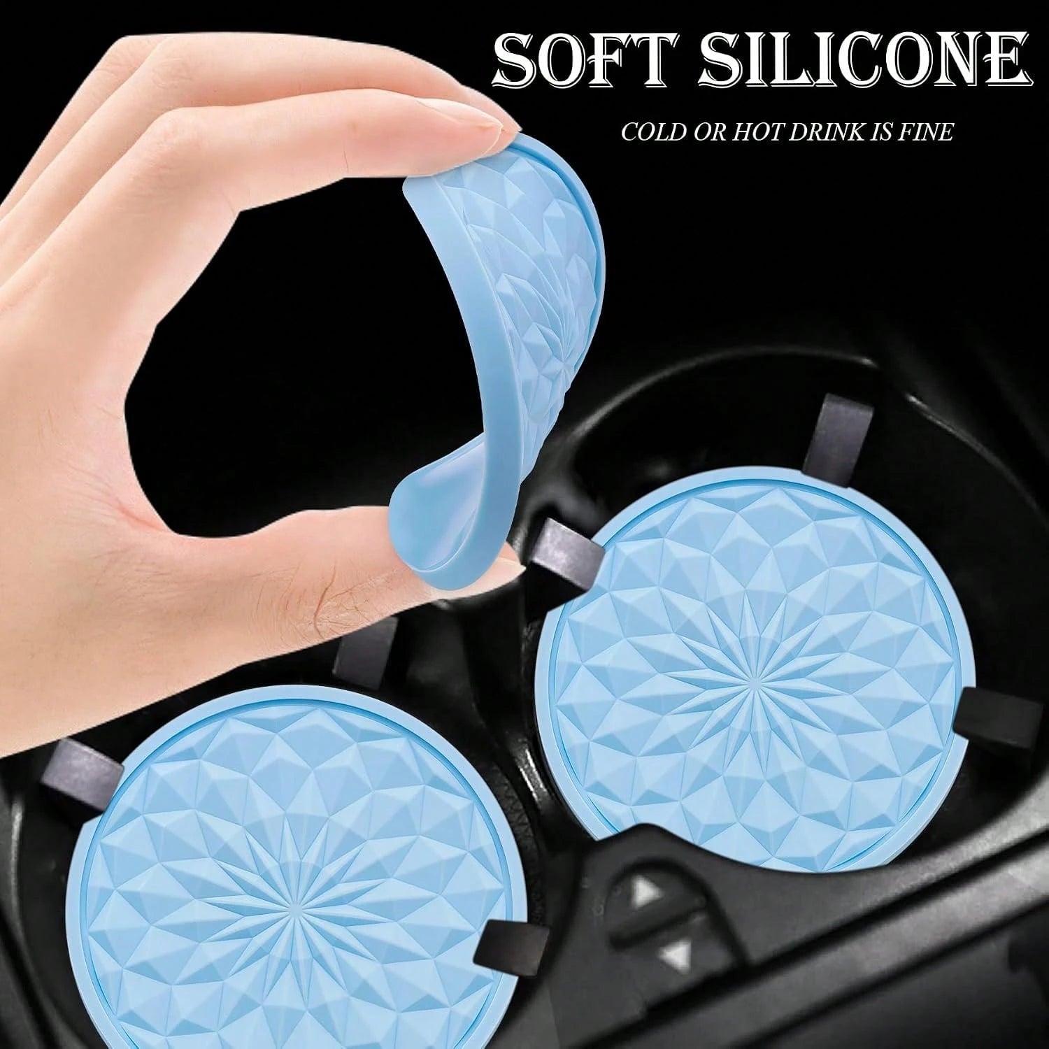 MEAJOO 2 Pack Silicone Car Cup Holder Coaster U2013 2.75 Inch Non-Slip Drink Mat, Universal Fit For Most Vehicles U2013 Cute &Amp; Functional Auto Accessories (Light Blue)