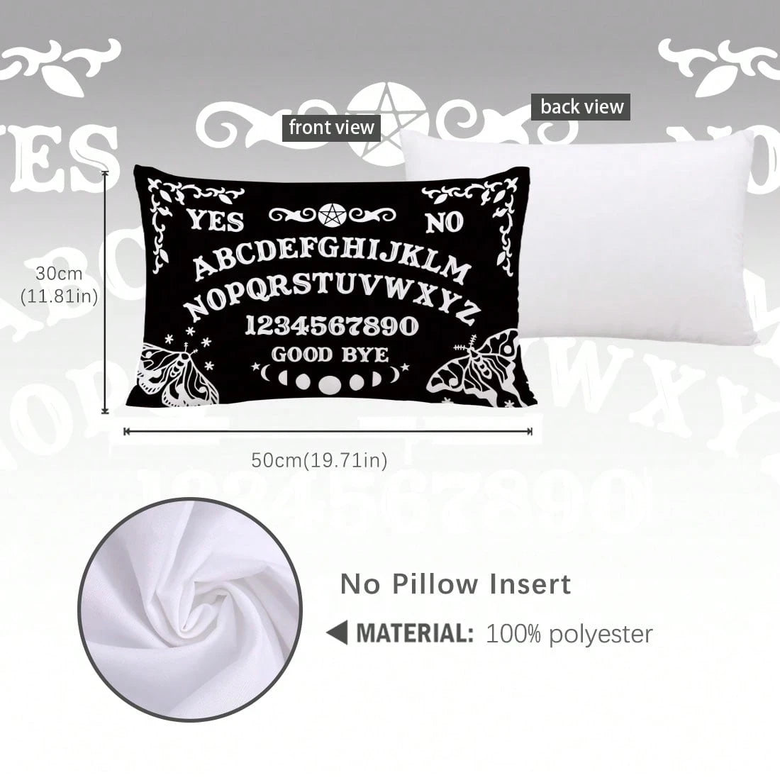MEMNUN 1pc/2pcs Mysterious Ouija Board Pattern Black Printed Polyester Throw Pillow Cover [No Pillow Insert], 11.81*19.71in(30*50cm)/15.75*23.62in(40*60cm), [Single-Sided Printing], Daily Decor Lumbar