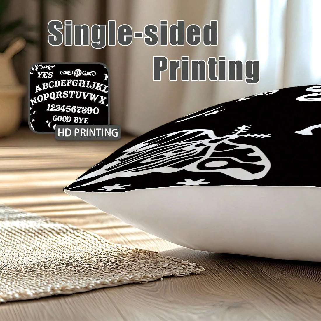 MEMNUN 1pc/2pcs Mysterious Ouija Board Pattern Black Printed Polyester Throw Pillow Cover [No Pillow Insert], 11.81*19.71in(30*50cm)/15.75*23.62in(40*60cm), [Single-Sided Printing], Daily Decor Lumbar