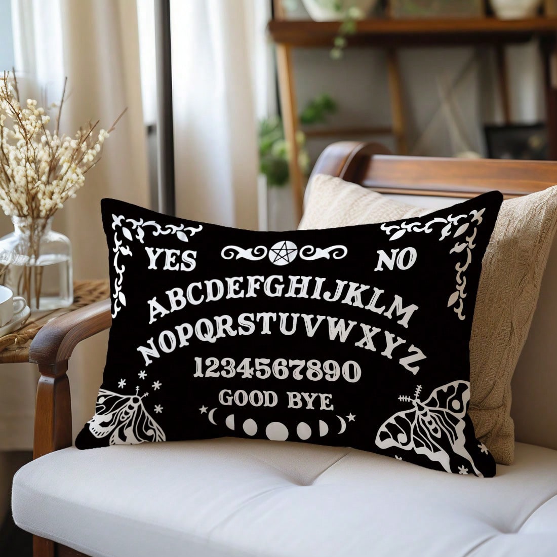 MEMNUN 1pc/2pcs Mysterious Ouija Board Pattern Black Printed Polyester Throw Pillow Cover [No Pillow Insert], 11.81*19.71in(30*50cm)/15.75*23.62in(40*60cm), [Single-Sided Printing], Daily Decor Lumbar