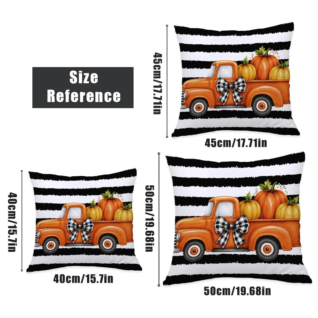 MEMNUN 4pcs Autumn Black & White Thick Striped Buffalo Plaid Vintage Truck Pumpkin Print Pillow Covers [No Pillow Insert] 40*40cm/45*45cm/50*50cm [Single-Sided Print] Made Of Polyester Material Hello