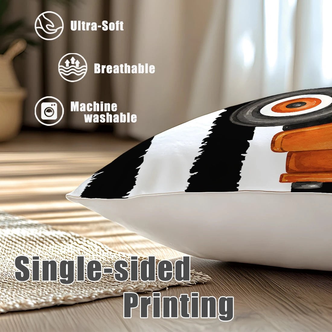MEMNUN 4pcs Autumn Black & White Thick Striped Buffalo Plaid Vintage Truck Pumpkin Print Pillow Covers [No Pillow Insert] 40*40cm/45*45cm/50*50cm [Single-Sided Print] Made Of Polyester Material Hello