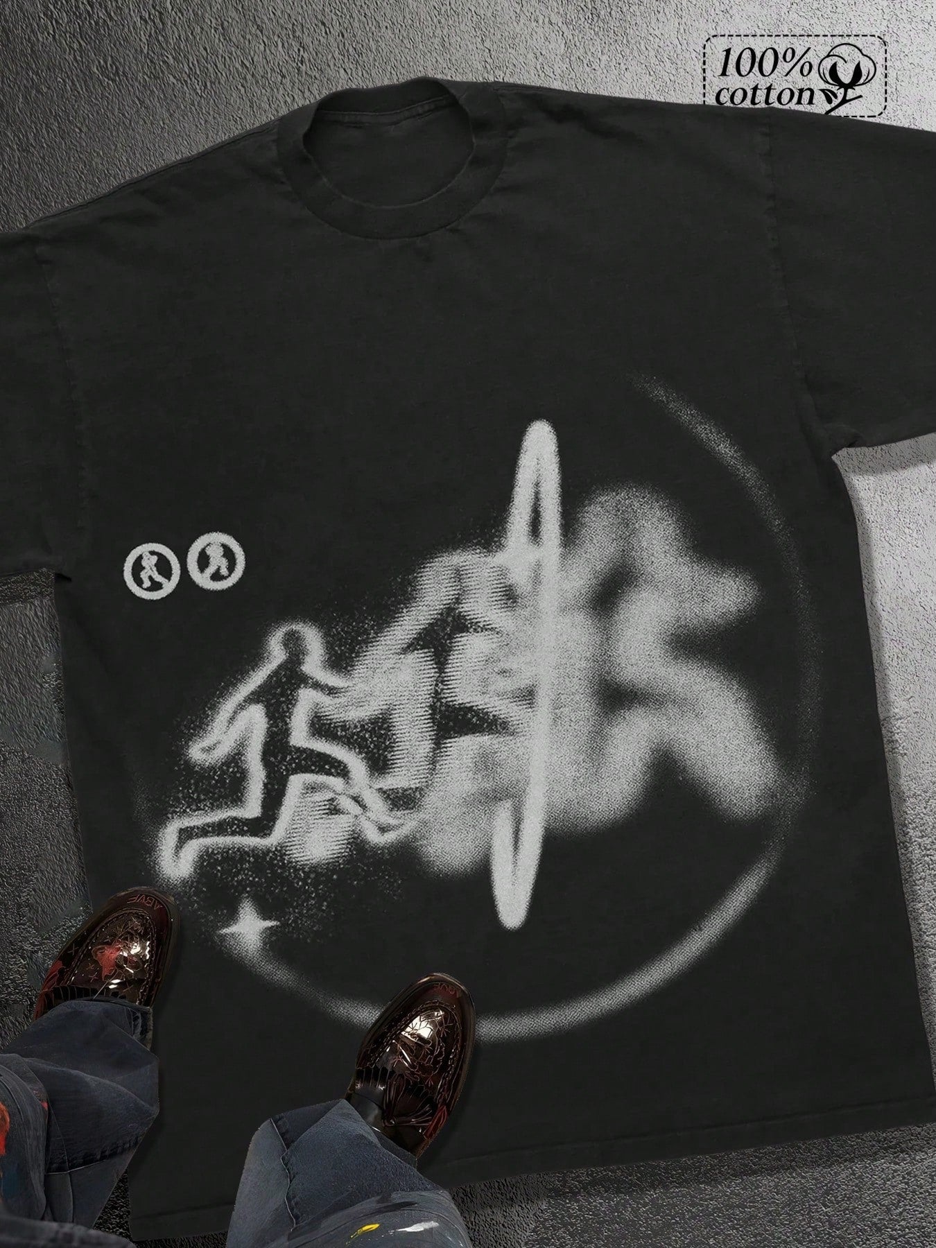 Men's 100% Cotton Printed T-Shirt With Y2K Street Style Graffiti Design A Fashion Statement. Short Sleeved, Crew-Neck Casual Top