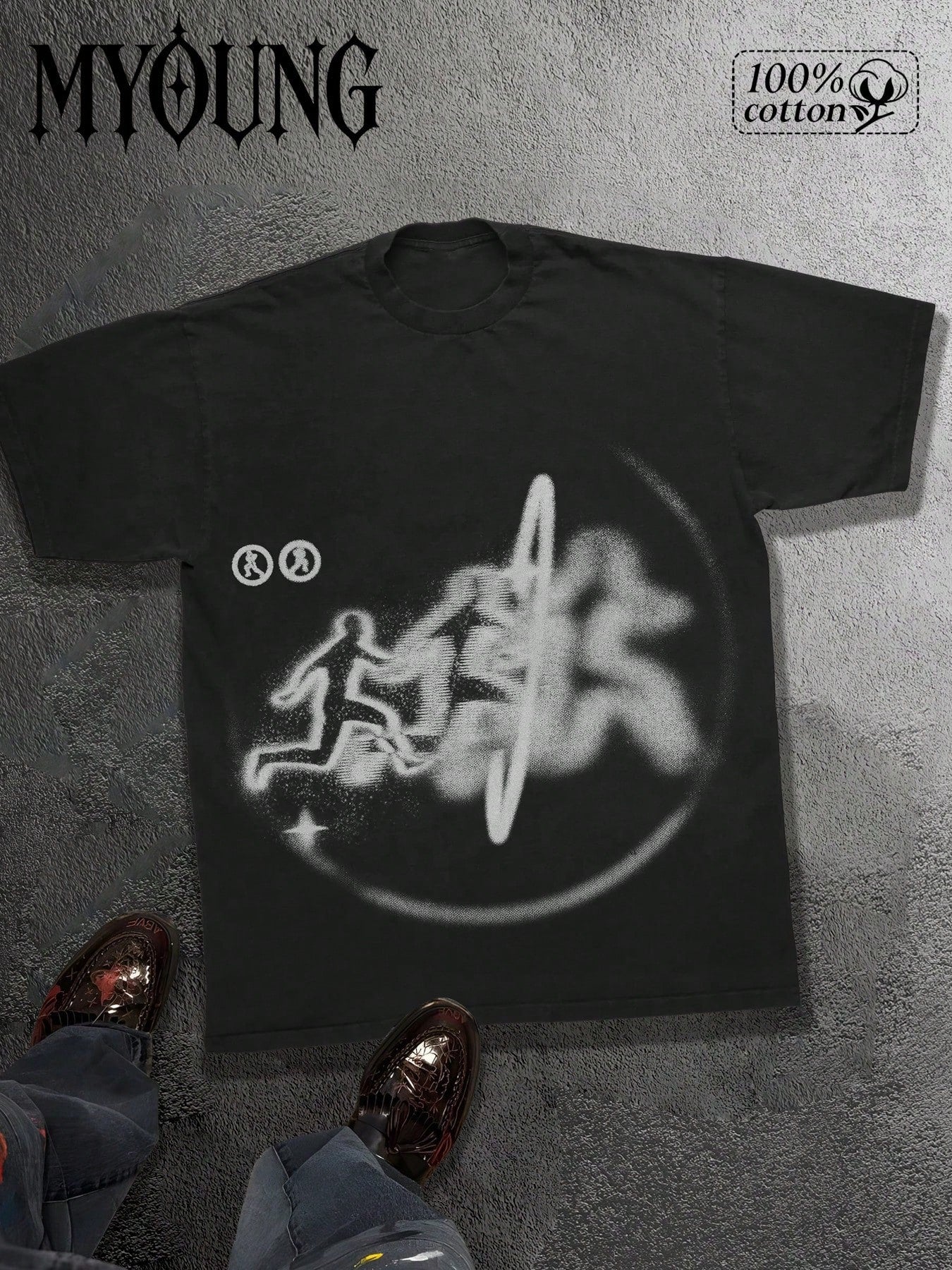 Men's 100% Cotton Printed T-Shirt With Y2K Street Style Graffiti Design A Fashion Statement. Short Sleeved, Crew-Neck Casual Top