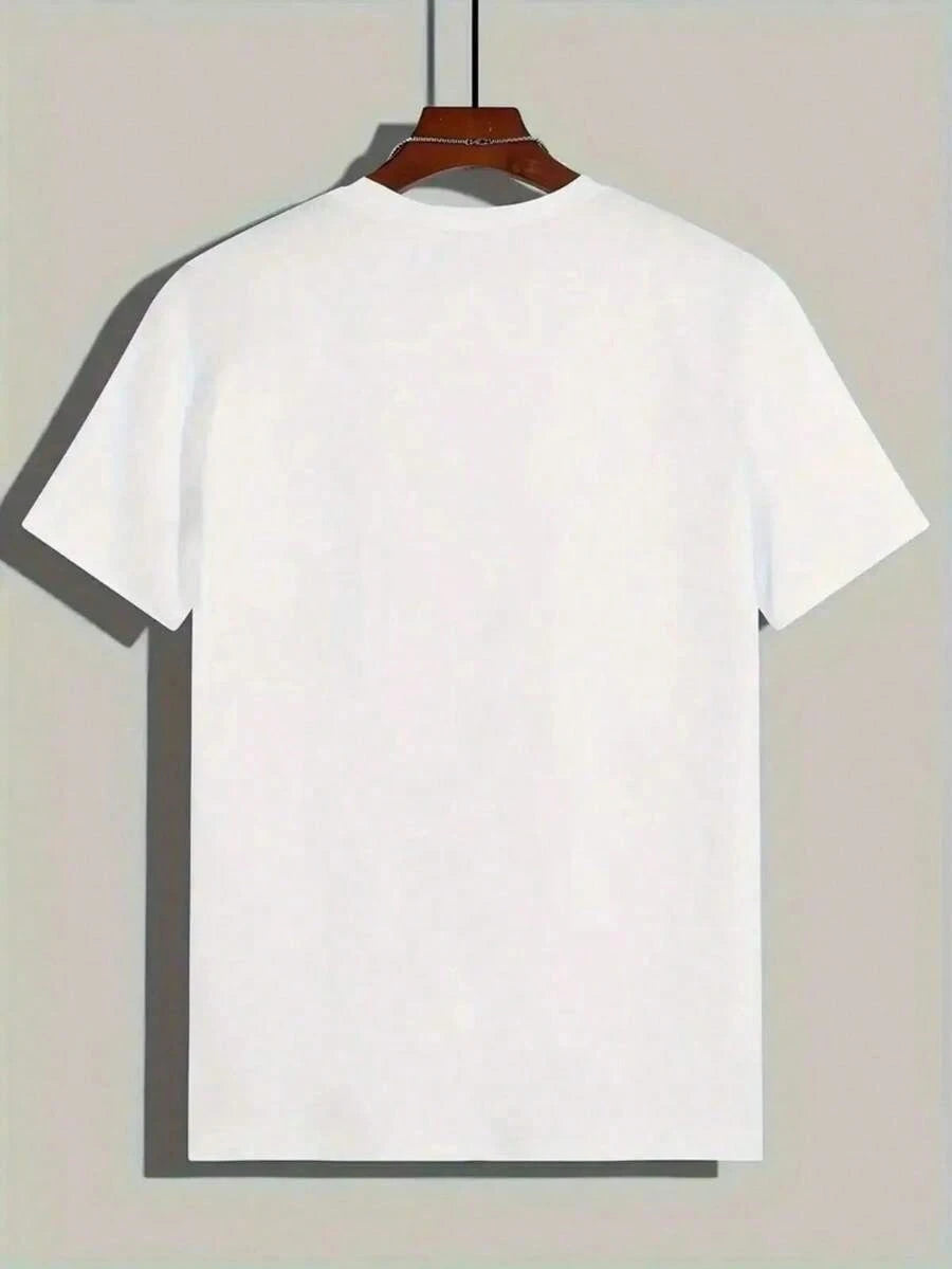 Men'S Casual "Never Give Up" Graphic T-Shirt- White With Bold Orange & Black Design, Cotton, Comfortable Stretch Fit, Short Sleeve, Round Neck