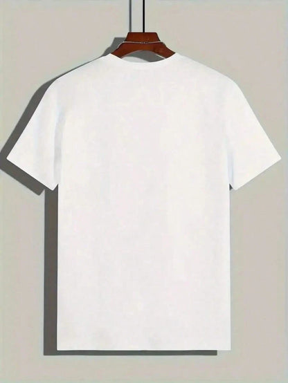 Men'S Casual "Never Give Up" Graphic T-Shirt- White With Bold Orange & Black Design, Cotton, Comfortable Stretch Fit, Short Sleeve, Round Neck