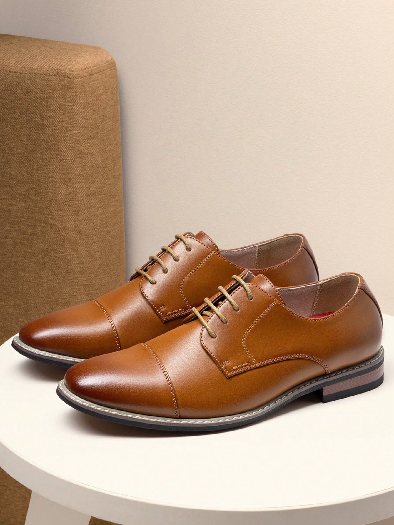 Men's Classic Oxford Shoes Business Casual Lace-Up For Office Dating Dress Brown Shoes