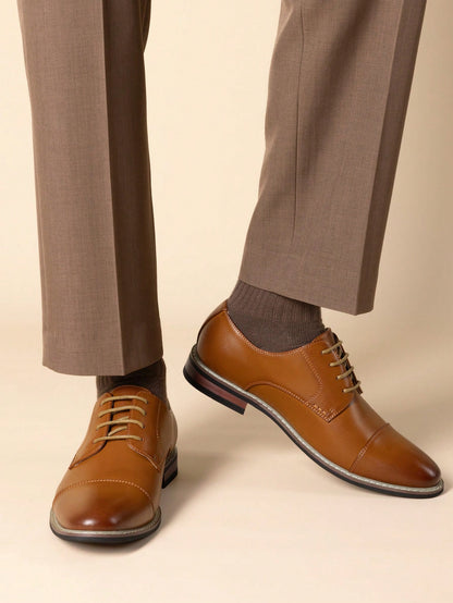 Men's Classic Oxford Shoes Business Casual Lace-Up For Office Dating Dress Brown Shoes