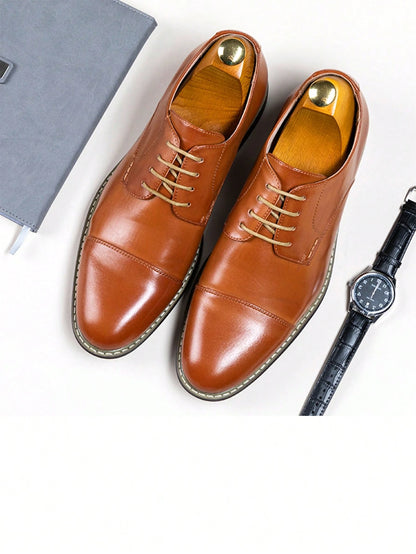 Men's Classic Oxford Shoes Business Casual Lace-Up For Office Dating Dress Brown Shoes