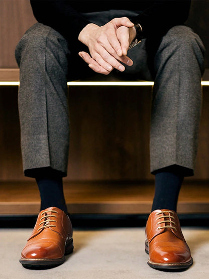 Men's Classic Oxford Shoes Business Casual Lace-Up For Office Dating Dress Brown Shoes