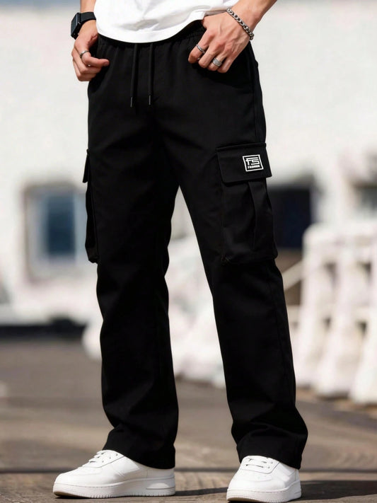 Men's Outdoor Hiking Pants, Multi-Pocket Drawstring Cargo Pants For Travel, Hiking, Fitness Activities Sports, Travel Essentials Black
