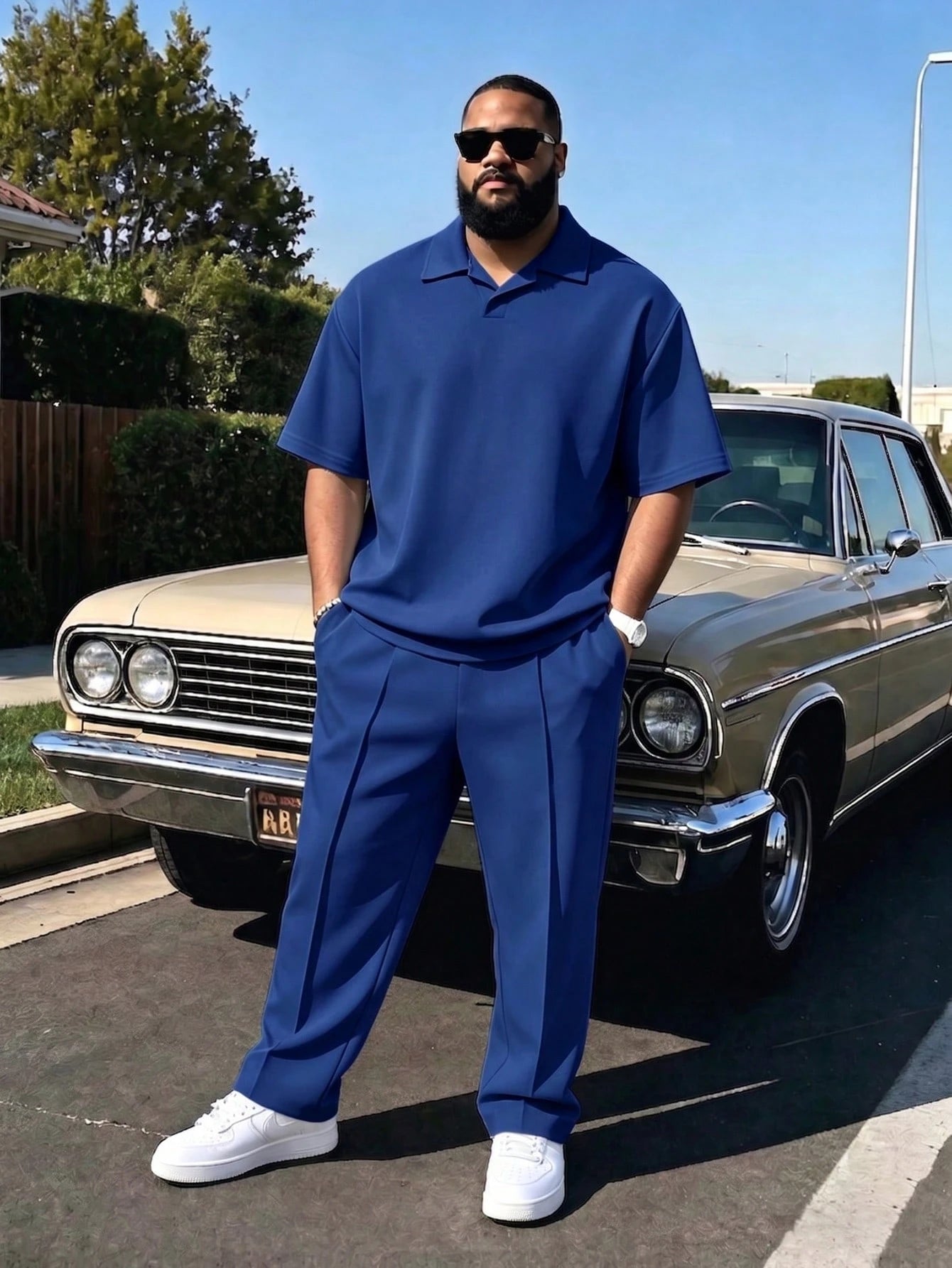 Men's Plus Size 2-Piece Set, Autumn Short Sleeve Top And Pants, Men's Plus Size Solid Color T-Shirt Set