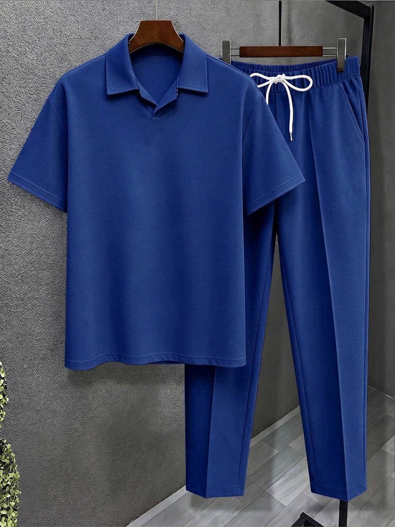 Men's Plus Size 2-Piece Set, Autumn Short Sleeve Top And Pants, Men's Plus Size Solid Color T-Shirt Set