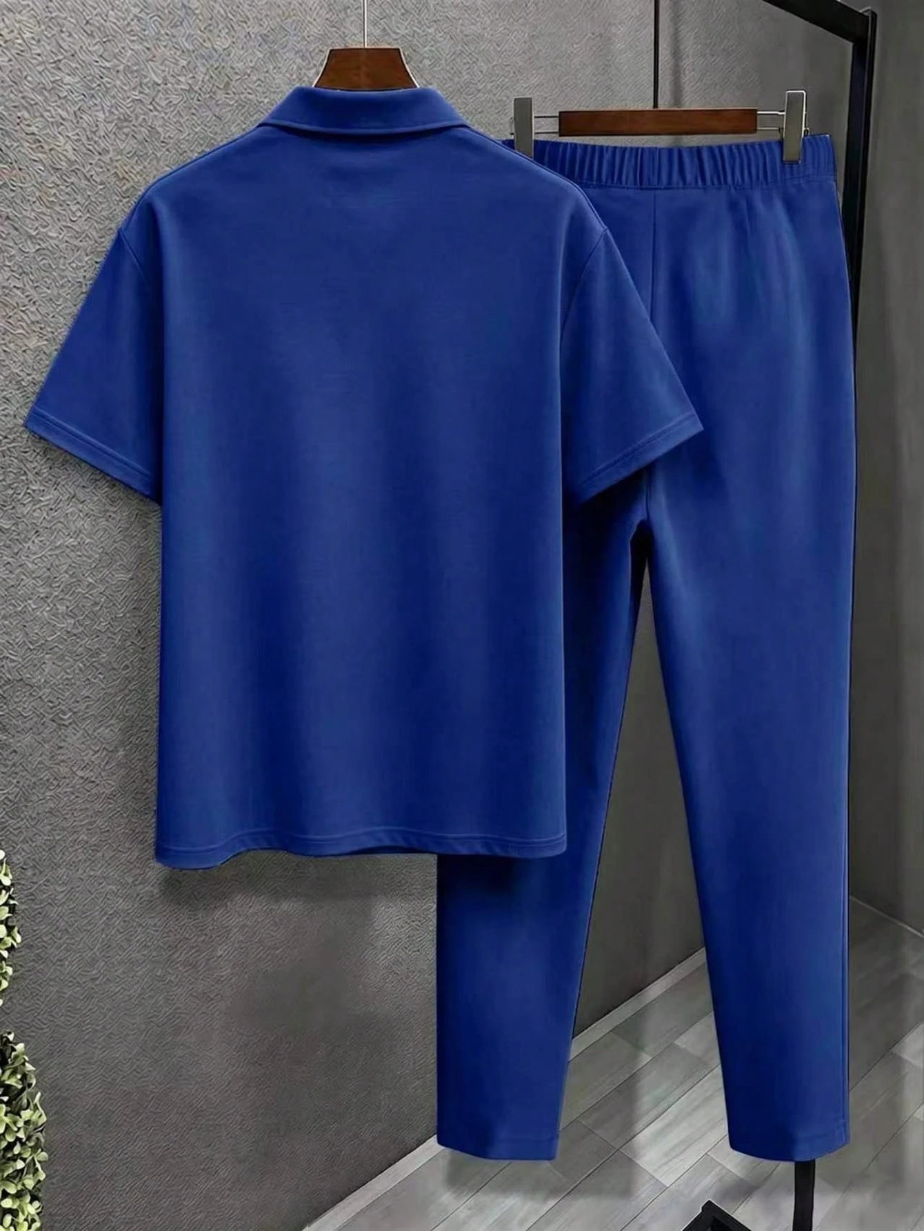 Men's Plus Size 2-Piece Set, Autumn Short Sleeve Top And Pants, Men's Plus Size Solid Color T-Shirt Set