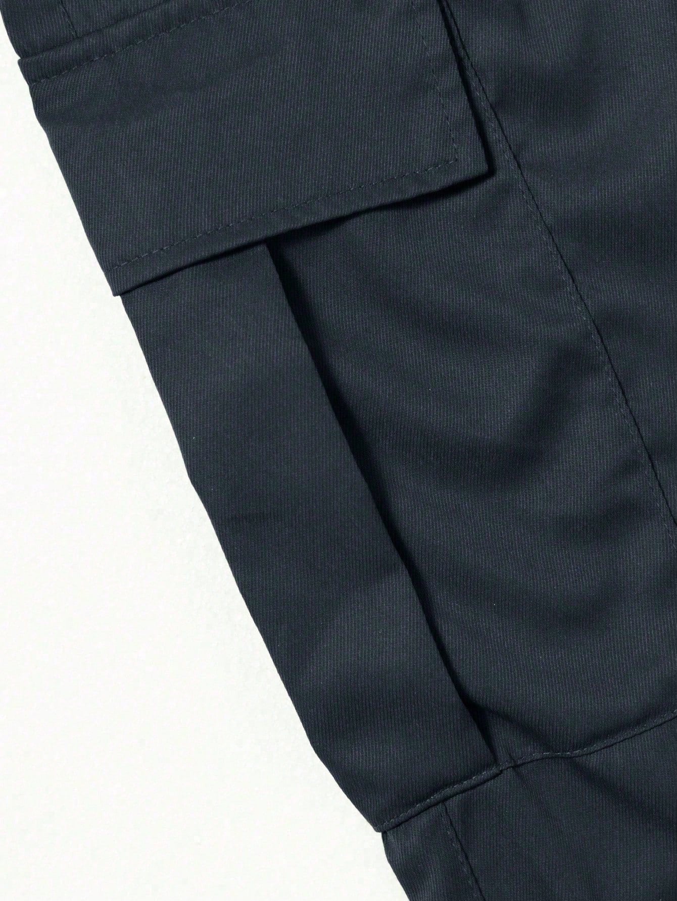 Men's Spring/Autumn Multi-Pocket Cargo Straight Leg Pants, Solid Color Loose Fit, Versatile For Fitness, Commuting And Sports
