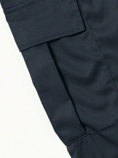 Men's Spring/Autumn Multi-Pocket Cargo Straight Leg Pants, Solid Color Loose Fit, Versatile For Fitness, Commuting And Sports