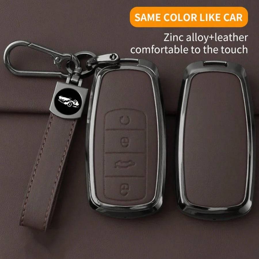 Metal Leather Car Key Case Cover For Chery EBRO S400 S700 S800 Jaecoo J7 7 Phev 2025 Omoda 5 9 C5 Premium 2026 Accessories