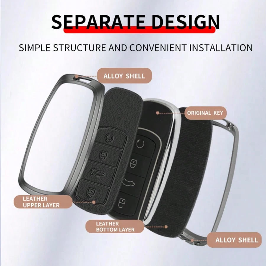 Metal Leather Car Key Case Cover For Chery EBRO S400 S700 S800 Jaecoo J7 7 Phev 2025 Omoda 5 9 C5 Premium 2026 Accessories