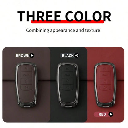 Metal Leather Car Key Case Cover For Chery EBRO S400 S700 S800 Jaecoo J7 7 Phev 2025 Omoda 5 9 C5 Premium 2026 Accessories