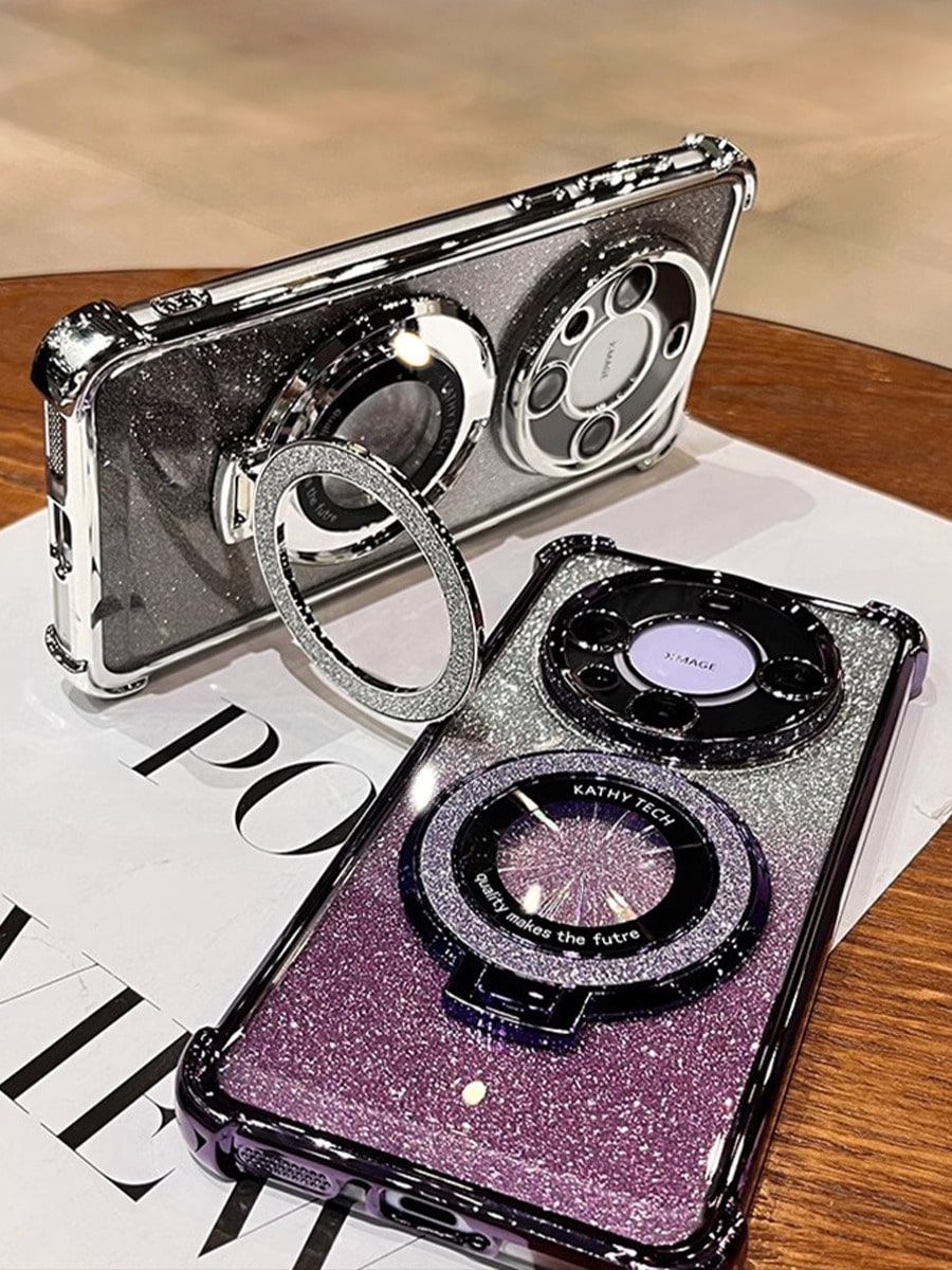 MewTrek Luxury Electroplated Transparent Phone Case With Ring Magnetic Stand, Shockproof & Anti-Drop, Rhinestone Glitter, Y2K Style, Summer New Fashion Silicone Soft Shell, Compatible With IPhone, Gal