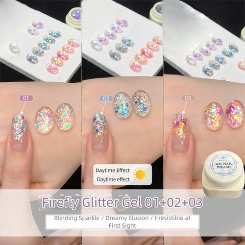 MIANEL GEL Fluorescent Firefly Glitter Gel Nail Polish 2026 New Neon Glitter Nail Gel Super Shiny Glowing Nail Polish Suitable For Salon DIY Nail Art
