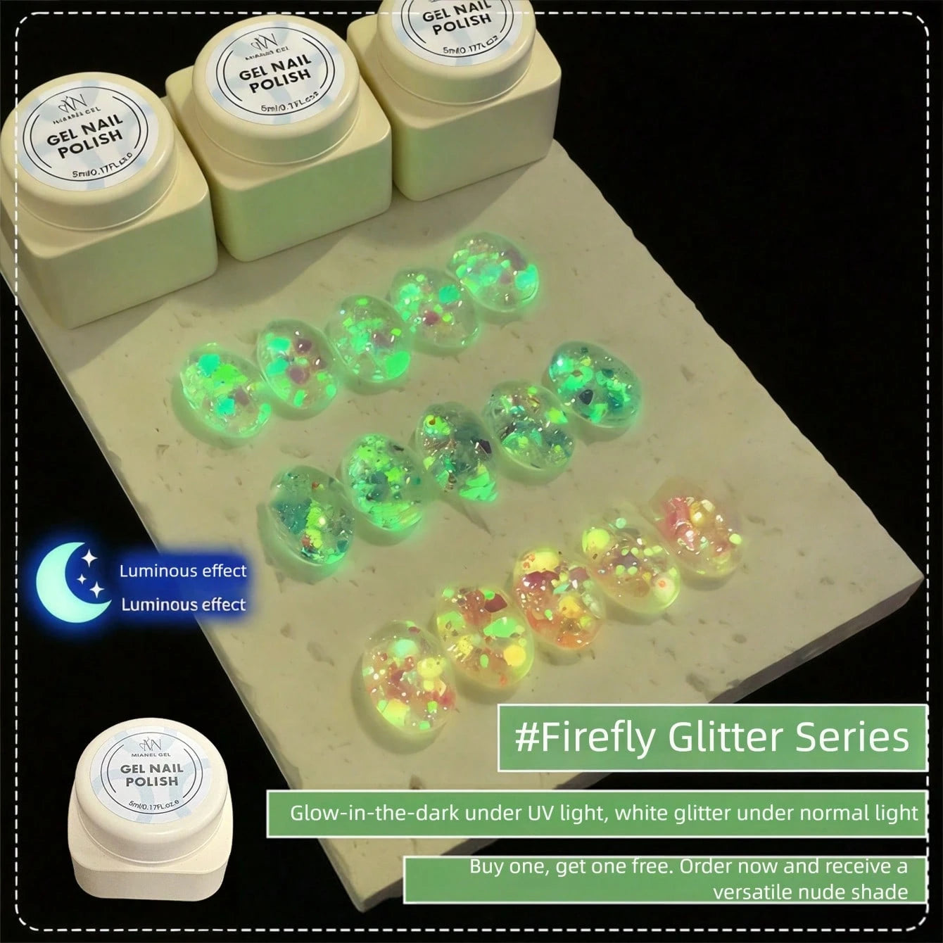 MIANEL GEL Fluorescent Firefly Glitter Gel Nail Polish 2026 New Neon Glitter Nail Gel Super Shiny Glowing Nail Polish Suitable For Salon DIY Nail Art