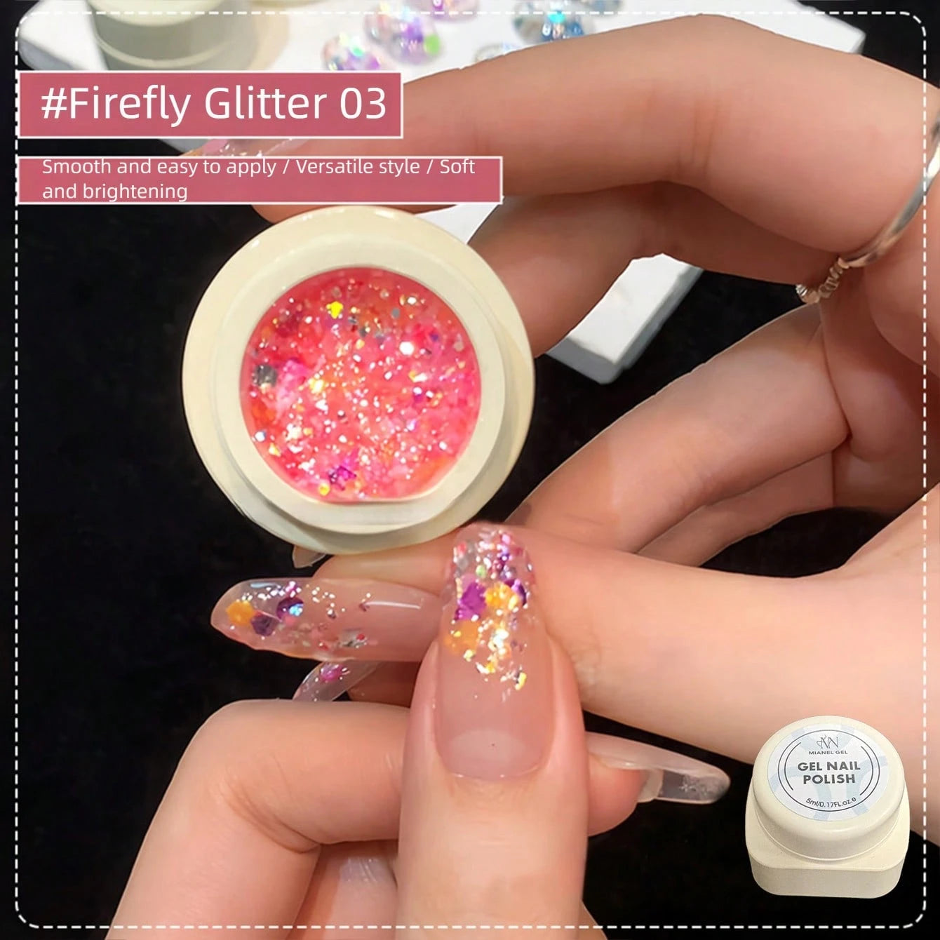 MIANEL GEL Fluorescent Firefly Glitter Gel Nail Polish 2026 New Neon Glitter Nail Gel Super Shiny Glowing Nail Polish Suitable For Salon DIY Nail Art