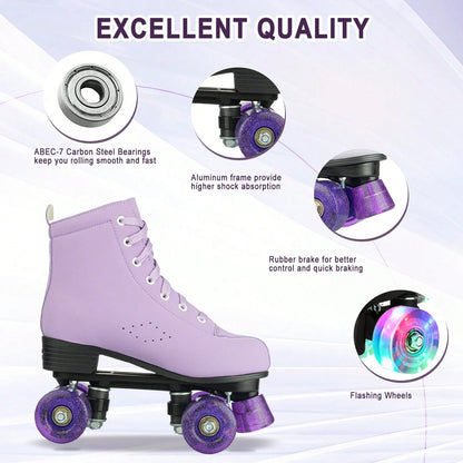 Milky Way Men's And Women's Roller Skates, Comfortable PU Leather High-Top Adult Roller Skates, Four-Wheeled Roller Skates Neutral Model, Beginner Outdoor Indoor Applicable