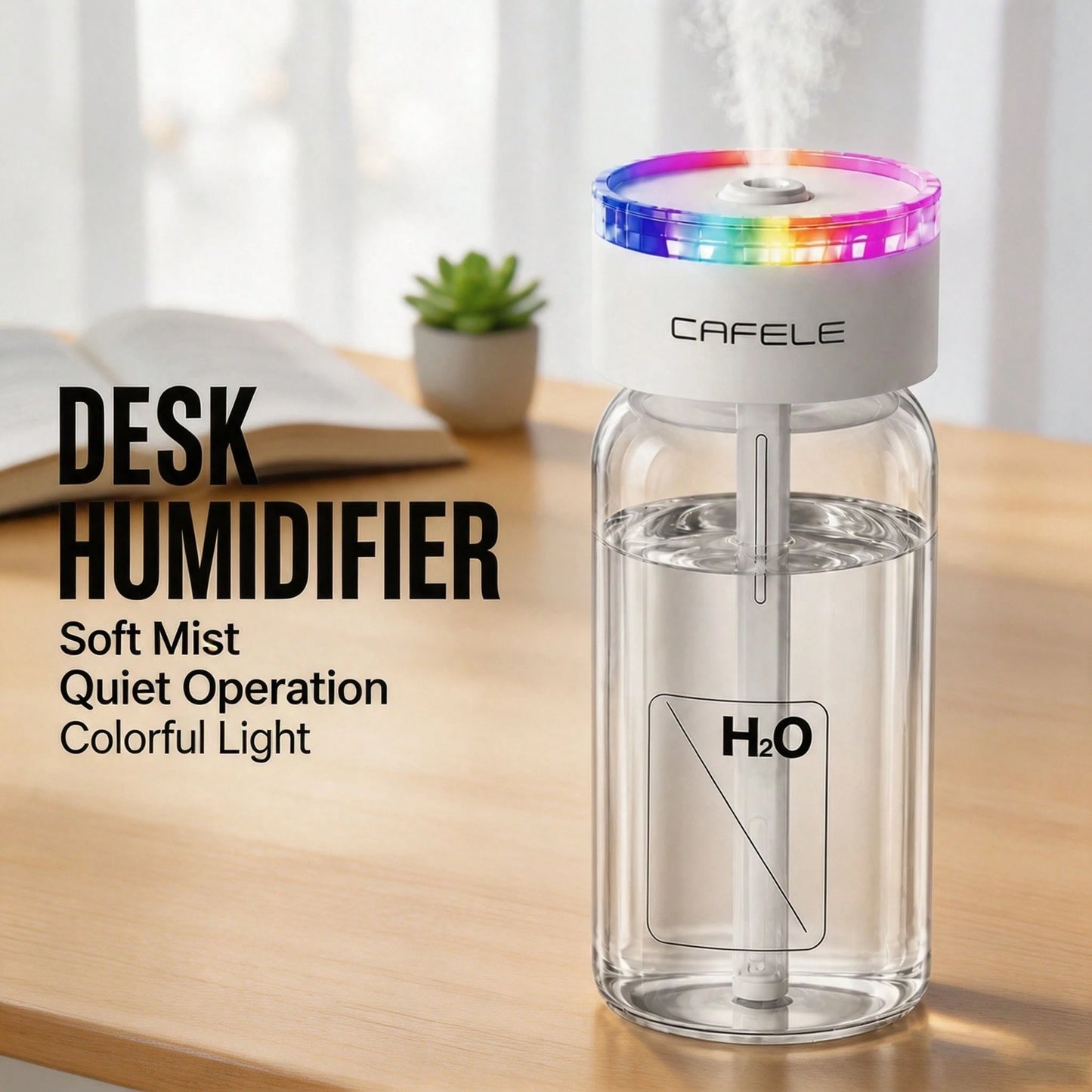 Mini Humidifier, Portable Wireless Desktop Humidifier, USB-C Rechargeable Personal Atomizer With Adjustable Length, Quiet 28 DB Operation, Leak-Proof Design Suitable For Cars, Bedrooms, And Offices.