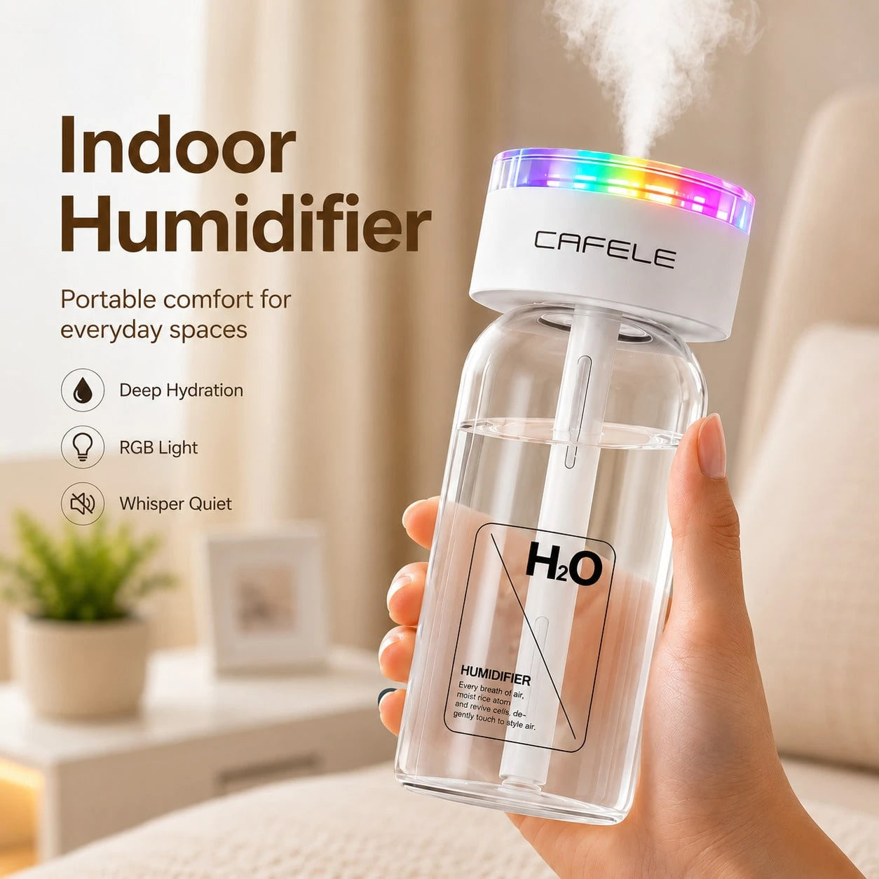 Mini Humidifier, Portable Wireless Desktop Humidifier, USB-C Rechargeable Personal Atomizer With Adjustable Length, Quiet 28 DB Operation, Leak-Proof Design Suitable For Cars, Bedrooms, And Offices.