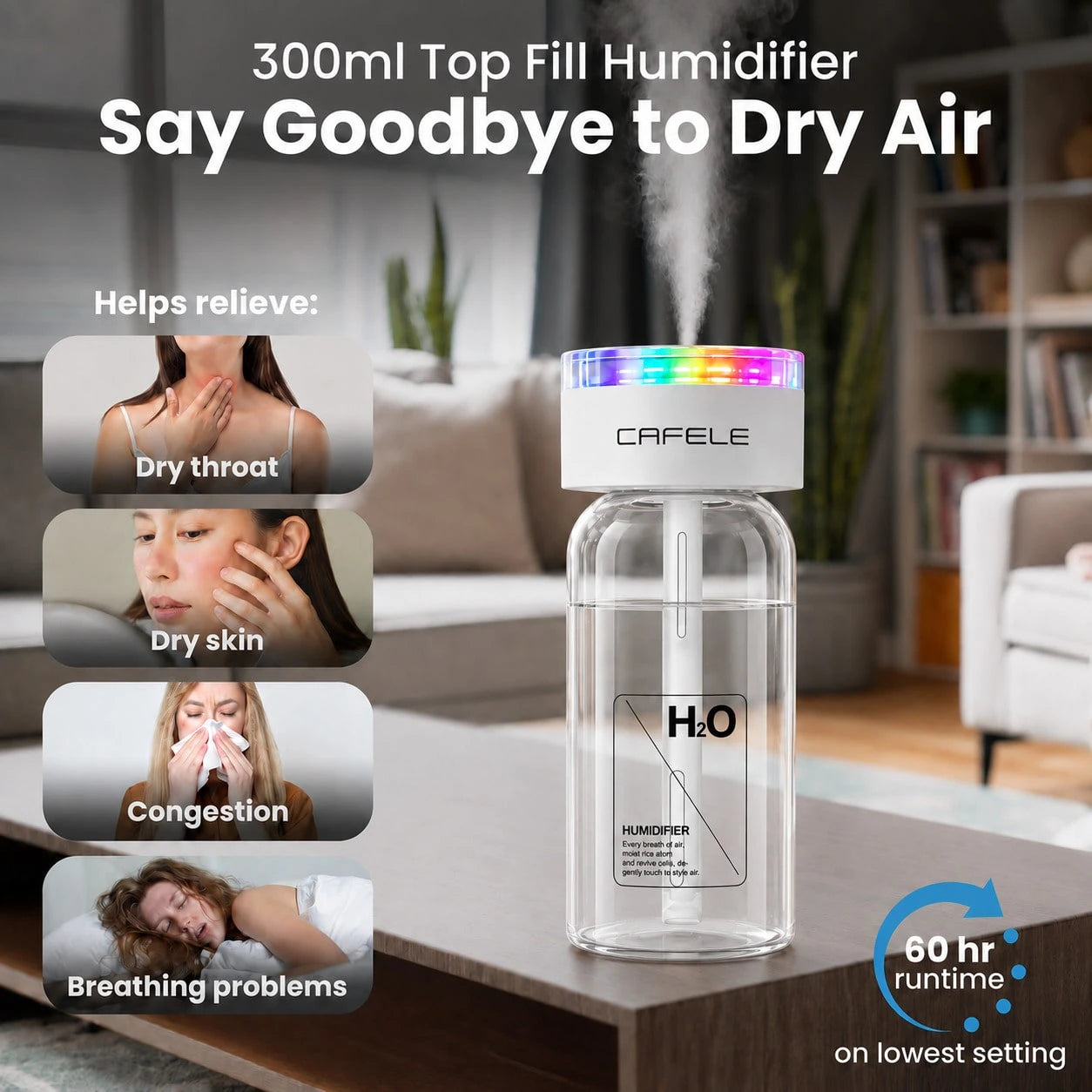 Mini Humidifier, Portable Wireless Desktop Humidifier, USB-C Rechargeable Personal Atomizer With Adjustable Length, Quiet 28 DB Operation, Leak-Proof Design Suitable For Cars, Bedrooms, And Offices.