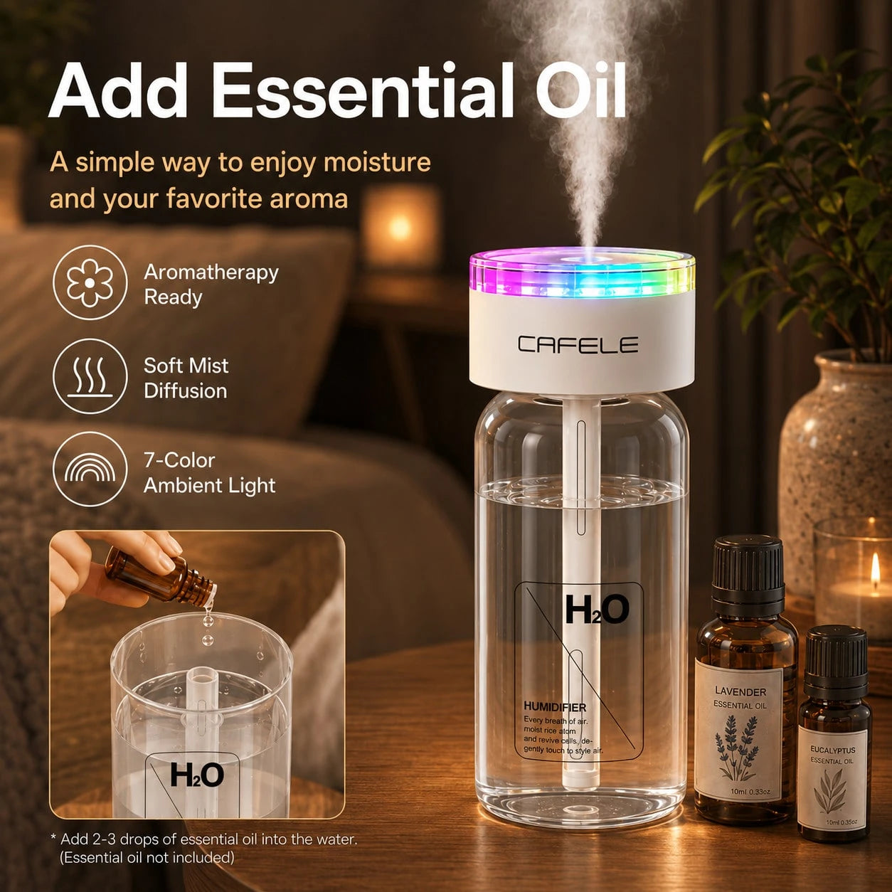 Mini Humidifier, Portable Wireless Desktop Humidifier, USB-C Rechargeable Personal Atomizer With Adjustable Length, Quiet 28 DB Operation, Leak-Proof Design Suitable For Cars, Bedrooms, And Offices.