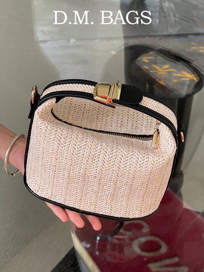 Mini Minimalist Straw Bag New Woven Straw Handbag Fashionable Women's Bag Versatile Shoulder Crossbody Bag Gift Summer Beach For Girls Ladies Students, Summer Essentials, Perfect For Vacation & Holida