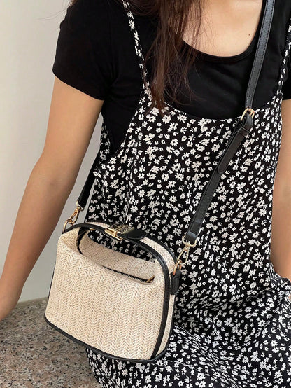 Mini Minimalist Straw Bag New Woven Straw Handbag Fashionable Women's Bag Versatile Shoulder Crossbody Bag Gift Summer Beach For Girls Ladies Students, Summer Essentials, Perfect For Vacation & Holida