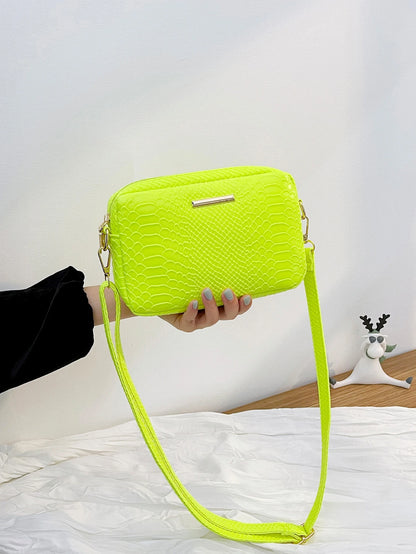Mini Neon Yellow Snakeskin Embossed Metal Decor Square Bag, Yellow