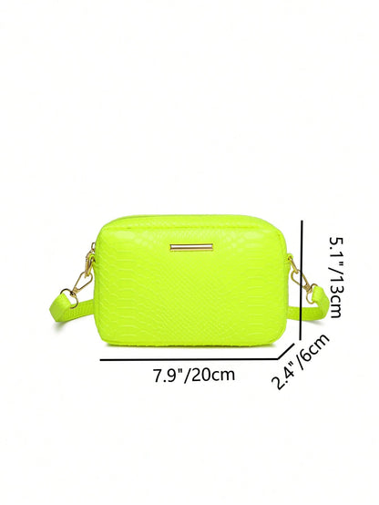 Mini Neon Yellow Snakeskin Embossed Metal Decor Square Bag, Yellow