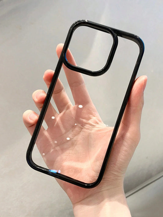 Minimalist Black Solid Color Basic Acrylic Transparent Phone Case Suitable For IPhone 17 Pro Max/17 Pro/17/17 Air/16 Pro Max/16/16 Pro/16 Plus/15/15 Pro Max/15 Pro/15 Plus/11/12/13/14 Pro Max/XS/XR/11